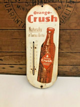 Vintage 1950s Orange Crush Soda Pop Advertising Thermometer Metal Sign