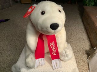Coca - Cola 14 " Plush Large Polar Bear With Red Scarf Coca Cola 1993 W/ Tags