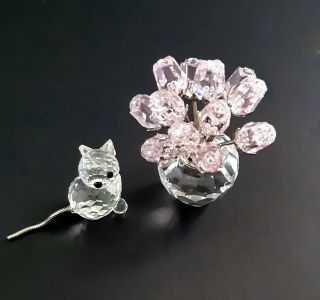 Swarovski Crystal Miniature Vase With Pink Roses and Cat 2