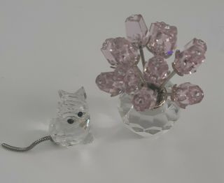 Swarovski Crystal Miniature Vase With Pink Roses and Cat 3