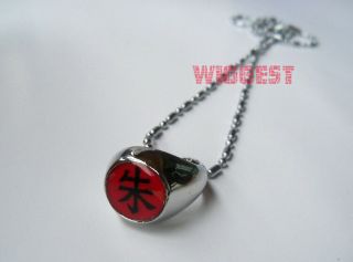 Naruto Akatsuki Itachi Cosplay Ring Red " Shu " Pendant Necklace Gift