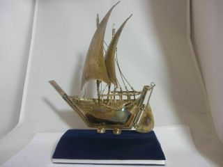 Stunning Very Large Heavy Vintage Sterling Silver Sailing Boat Ship Statue