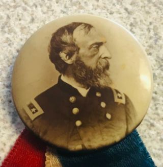 Vintage 1.  25 " Photo Pinback,  Civil War General George Meade,  Gettysburg Victor