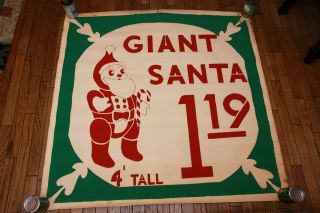 Vintage Large Christmas Hand Painted Store Advertising Sign Poster Giant Santa