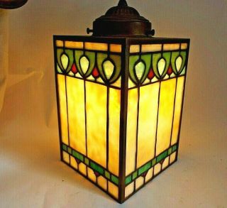 Antique Stained Glass Leaded Arts & Crafts Mission Hall Lamp Hanging Porch Light