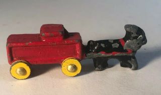 Vintage Cast Iron Red Wagon Pulled By Animal Miniature Tiny Vintage D9