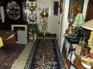 Antique Victorian Brass Telescopic Floor Lamp With Hinks Patent Oil Burner