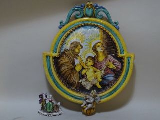 Tile Plate Ceramics Holy Family Majolica Italy Xx Sc Caltagirone Castelli Faenza