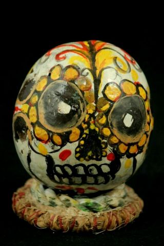 Skeleton Head Hand Painted Mexico Folk Art Decor Pina " Day Of The Dead "