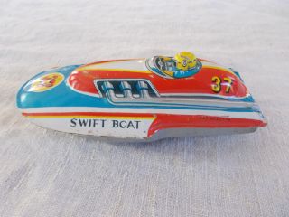 Vintage Swift Boat Tin Friction Toy Speed Boat 21 Made In Japan -
