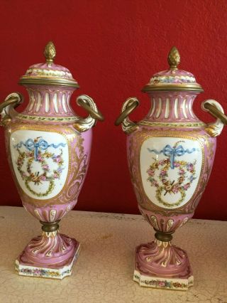 Gorgeous French Sevres Porcelain Covered Urns Marked