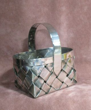 Vintage Signed Cartier Sterling Silver Hand Made Woven Basket - 4.  25 " X 3 " X 4.  5