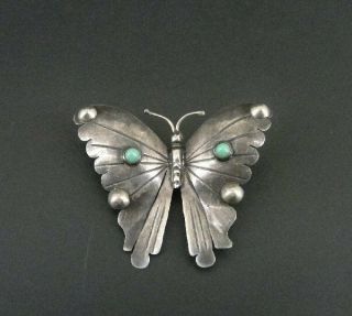 Vintage Turquoise Stones Butterfly With Toning Sterling Silver 925 Brooch Pin