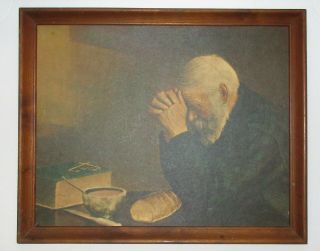 Vintage Eric Enstrom Grace Picture Old Man Praying Bread 16 " X 20 "