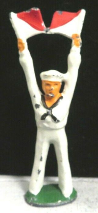 Vintage Barclay Lead Toy Soldier Sailor With Signal Flags B - 060 Paint