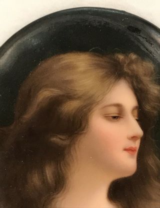 Antique Late 19th C Young Woman Porcelain Plaque Oil Painting Gold Frame Signed 3