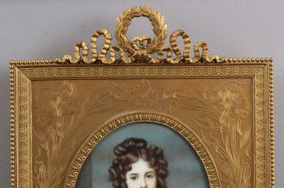 Antique Miniature French Painting,  Miss Rosamond Croker Gilt Brass Ormolu Frame 3