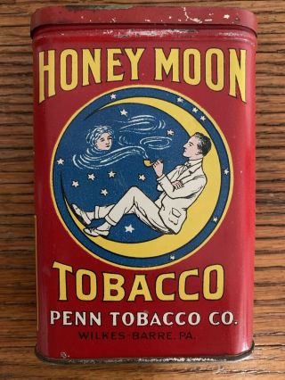 Vintage Honeymoon Honey Moon Vertical Pocket Tobacco Tin Can Penn Advertising