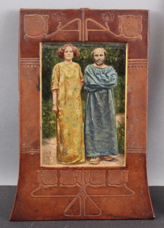 Antique Vienna Secessionist Leather Frame Gustav Klimt & Emilie Floge Painting
