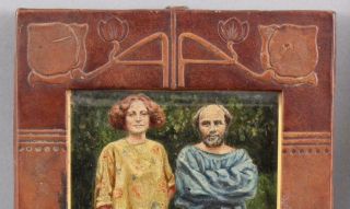 Antique Vienna Secessionist Leather Frame GUSTAV KLIMT & EMILIE FLOGE Painting 3