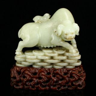 Vintage Chinese Hetian Jade Fortune Pigs Statue - 007