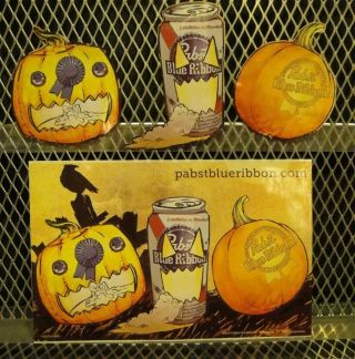 Pbr Pabst Blue Ribbon Rare Die Cut Halloween Pumpkins Beer Sticker Sheet Sign
