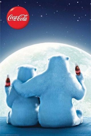 Coca Cola Polar Bears Moon 24x36 Poster Coke Soda Pop Bottle Bear New/rolled