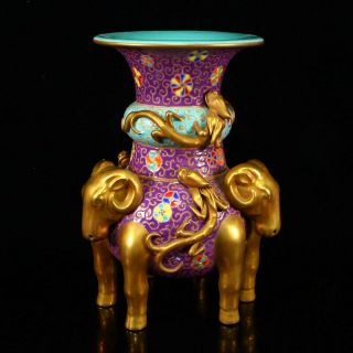 Chinese Gilt Gold Rouge Red Glaze Sheep Heads Porcelain Vase