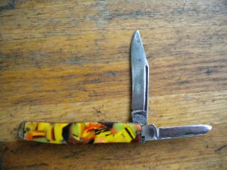 Vintage Utica Cutlery Co.  Multi Color 2 Blade Pocket Knife Usa End Of Day