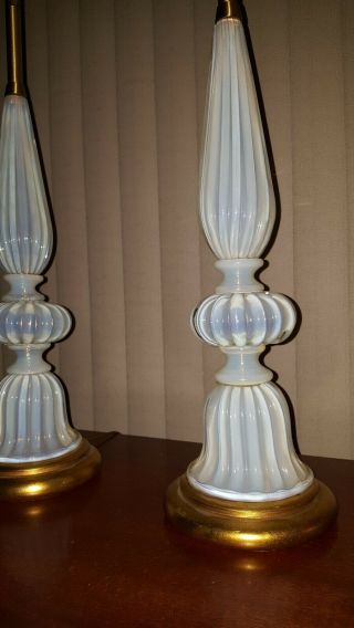 Marbro Murano Venetian Opaline Glass Table Lamps Mid Century Hollywood Regency
