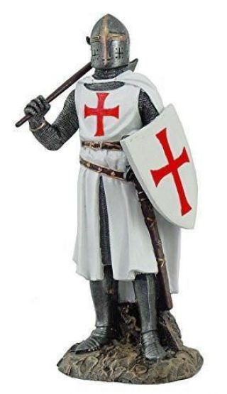 Crusader Knight In Full Shield And Sword Armor Collectible Figurine 11.  5 Inch
