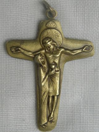 Rare Bronze Modernist Cross Pendant Virgin Mary And Jesus Signed Jk