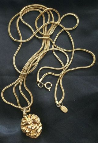 Lanvin Paris Gold Necklace Pine Cone Pendant Vintage