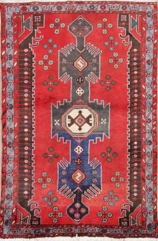 Vintage Geometric Oriental Area Rug Wool Hand - Knotted Medallion Red Carpet 3x5