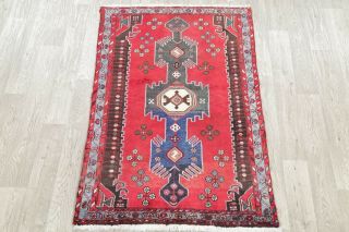 Vintage Geometric Oriental Area Rug Wool Hand - Knotted Medallion Red Carpet 3x5 2