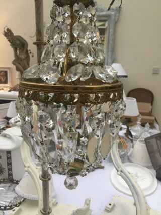 Vintage Crystal Basket Chandelier Small And Pretty With Bulb Holder
