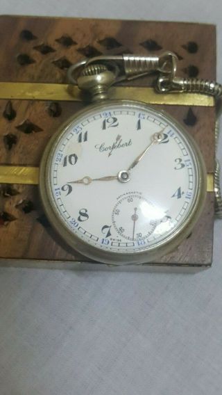 Vtg Rare Cortebert Rolex Pocket Watch Incabolic Cal 616 Chain & Wood Box