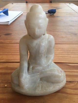 Solid Antique Carved Marble Statue Of Buddha.  Circa 1890.