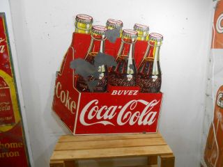 Vintage Coca Cola Coke Large 37 " X 33 " 6 Pack Soda Bottles Tin Sign
