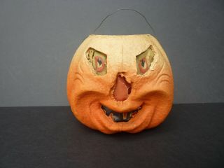 Vintage Antique Halloween Jack O Lantern Paper Pulp Mache Pumpkin 1900s Johnston