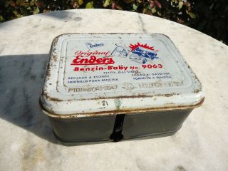 Vintage Made In Germany Enders Benzin - Baby No.  9063 Gasoline Stove In Tin Carrier