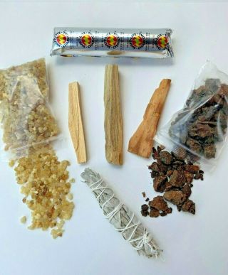 Smudge Kit - White Sage,  Palo Santo,  Frankincense,  Myrrh Charcoal
