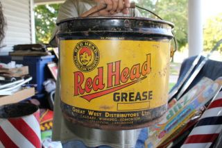 Rare Large Vintage Red Head Grease 25lbs Metal Can Gas Station Oil Sign