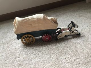 Vintage Cast Iron Toy Covered Conestoga Wagon And Horses