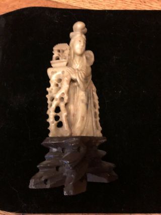 8 " Tall Vintage Oriental Chinese Soapstone Carving Of Geisha