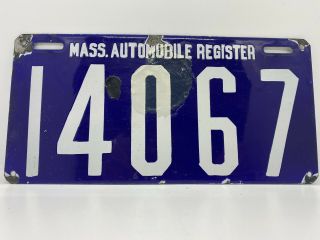 Rare Vintage 1906 Massachusetts Automobile Register Blue Porcelain License Plate