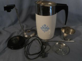 Vintage Corning Blue Cornflower 10 Cup Electric Percolator Coffee Pot W/ Cord