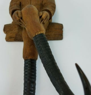Antique Hand Carved Wooden Elf Gnome with Horn Legs from Switzerland 3