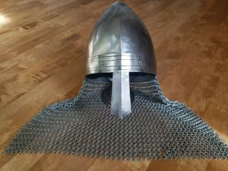 Medieval Knight Spangehelm Crusader Steel Helmet With Chain Mail