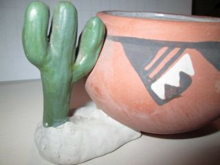 Southwestern Pot With Cactus - Vintage (very Rare) - Porcelain/terra Cotta